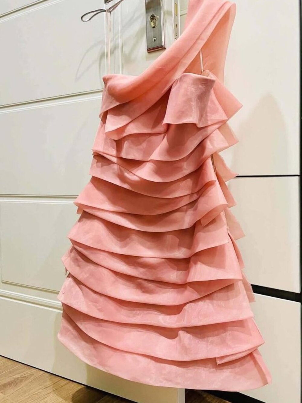 Pink One Shoulder Ruffle Dress